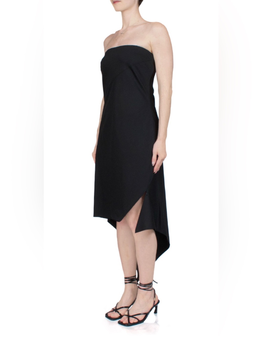 Helmut Lang Black Strapless High-Low Dress